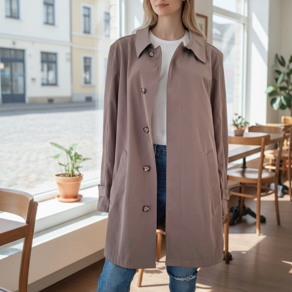 London Fog sand color Women's Trench Coat Button Closure